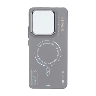 قاب Armor لنز متال Texture طرح مگ سیف Xiaomi Poco M7 Pro 5G - خاکستری